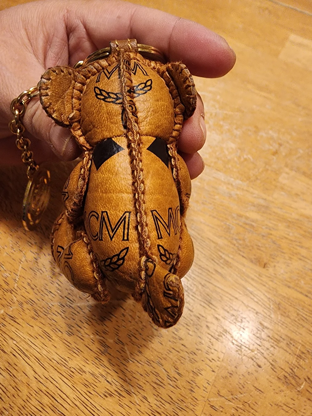 MCM Cognac Brown Leather Bear Keychain with Gold Hardware